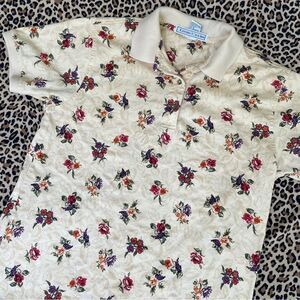 Vintage Polo Flowers & Grapes Botanical Small Short Sleeved Top Horticulture 90s